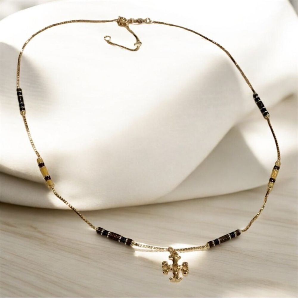 TORY BURCH 18k GOLD KIRA LOGO NECKLACE